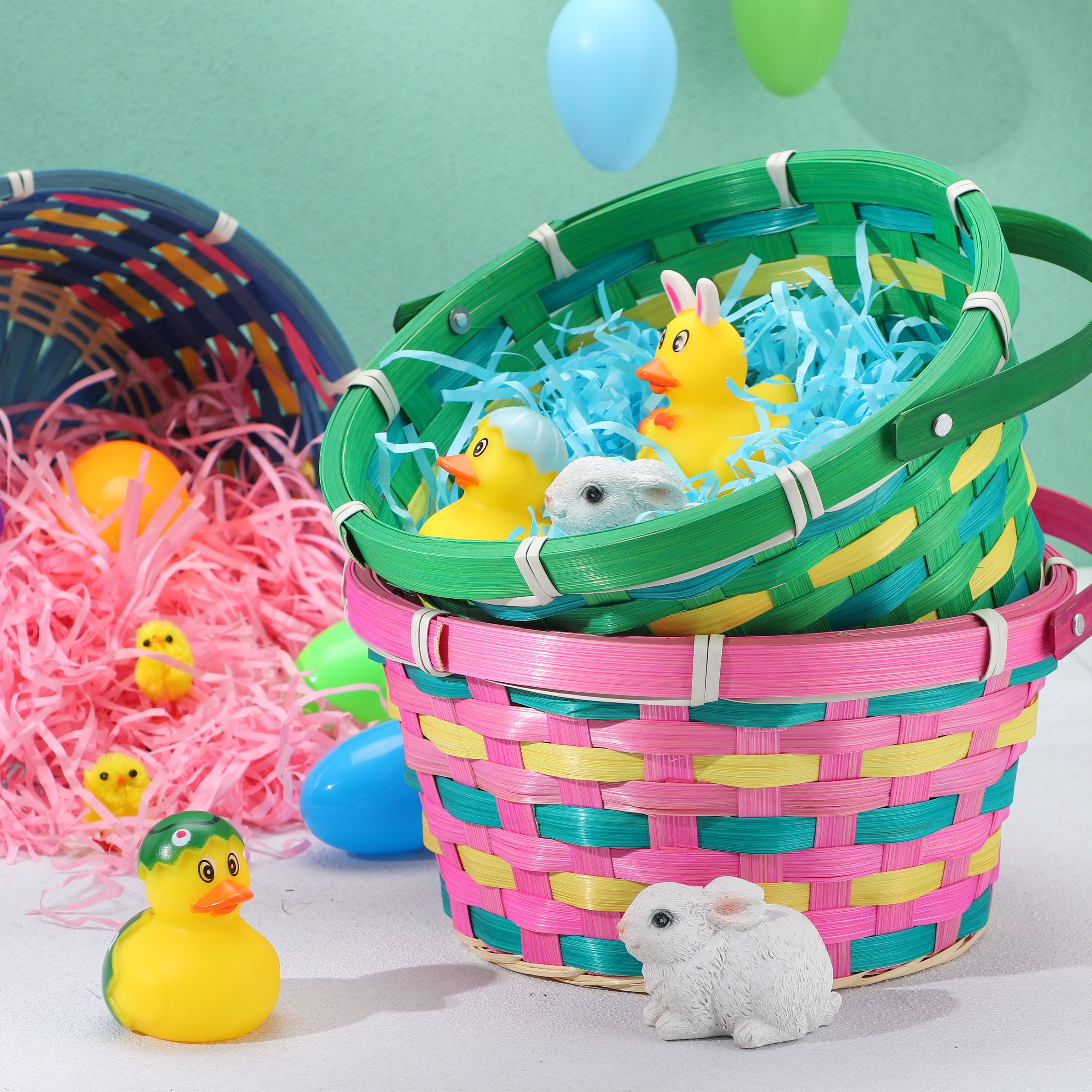 Joyfy 3 Pcs Easter Baskets for Kids,Easter Woven Basket with 3 Colors Grass,Handmade Woven Easter Basket with Handle for Easter Egg Hunt,Filling with Party Favors
