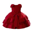 thumbnail image 3 of JAJAHO Flower Girl Satin Dress With Bow Design Sleeveless Mesh Layered Puffy Wedding Birthdary Gown 6M-3Y, 3 of 8
