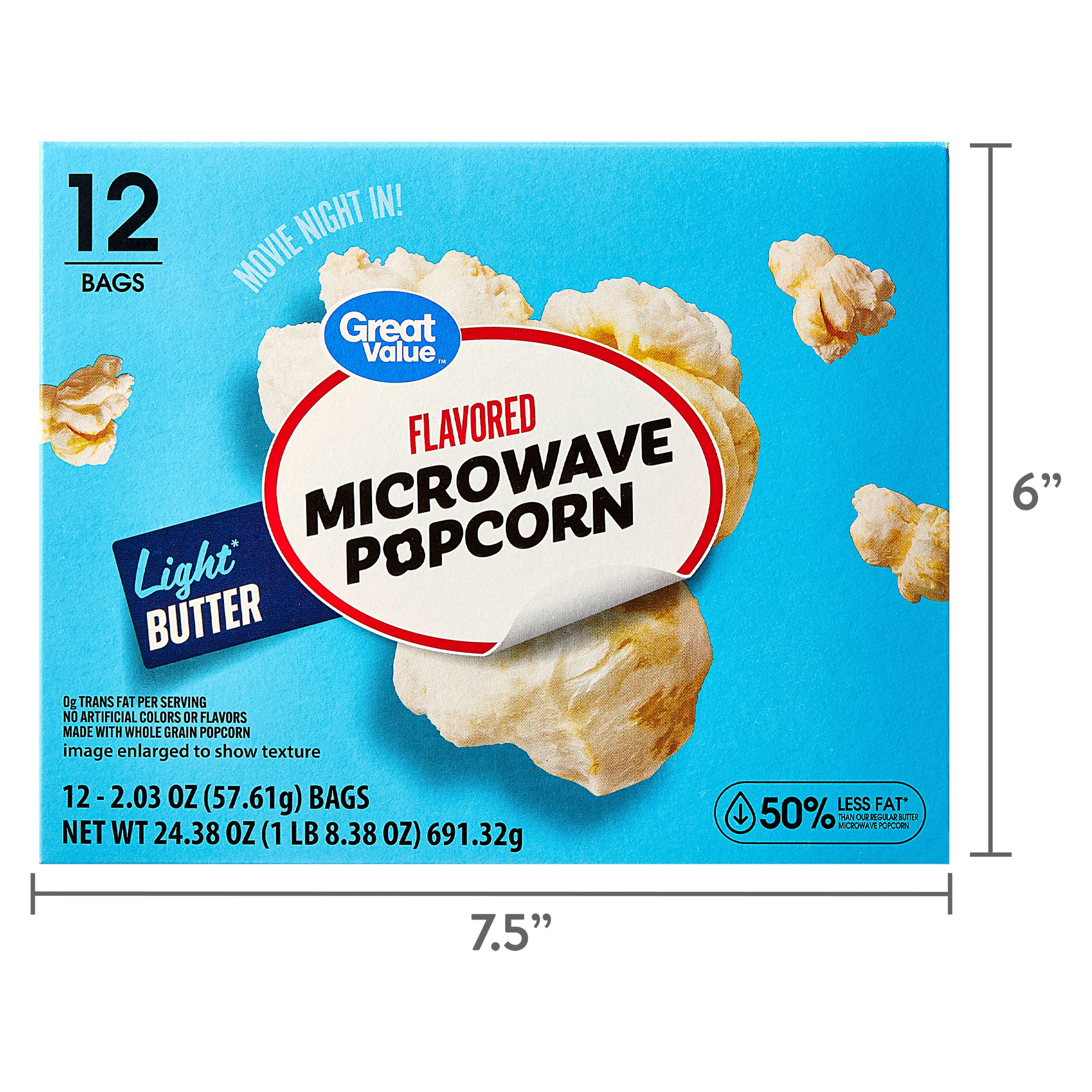 Great Value Light Butter Flavored Microwave Popcorn, 2.03 oz, 12 Count