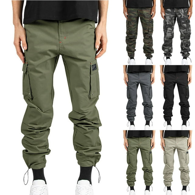 Styesk Men's Pants Men's Woven Fabric With Multiple Pockets Solid Color Casual Pants Work Pants