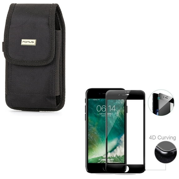 Compatible With iPhone 8 7 6S 6 - Rugged Canvas Case w 4D Tempered Glass Screen Protector