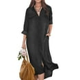 thumbnail image 4 of Tumotour Summer Dress For Women Collar Casual Denim Shirt Dress Roll Up Long Sleeve Loose Maxi Shift Jean Long Dress With Pockets Shirt Dresses, 4 of 4