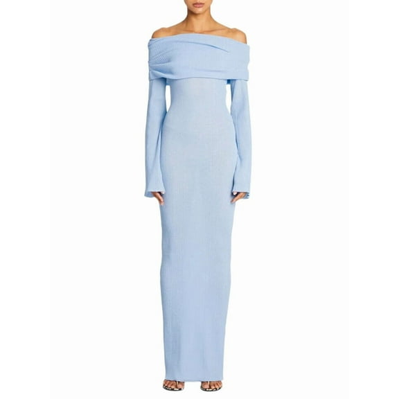 Women'S Fall Off Shoulder Bodycon Sweater Dress Formal Long Sleeve Elegant Club Party Maxi Dresses