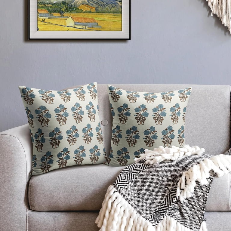Soft Yellow & Blue Floral Linen Pillow Covers, Set Of 2 – 12x20 Inch Sage Green Throw Pillows For Sofa, Bed & Outdoor Decor