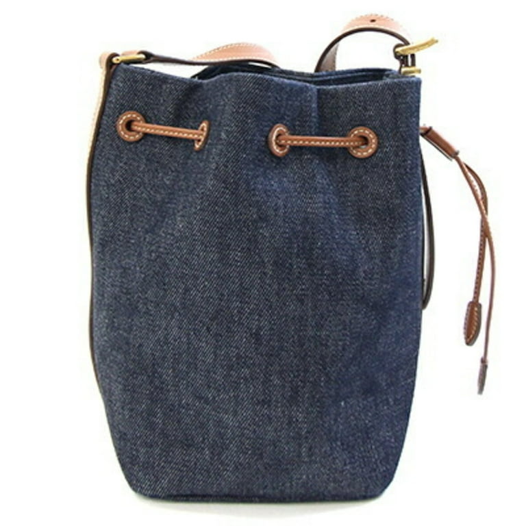 Pre-Owned Miu Miu Miu Shoulder Bag Blue Brown Denim Leather