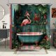 thumbnail image 1 of Cortina de ducha Flamingo Tropical Garden, 180 x 200 cm, impermeable, 1 of 3