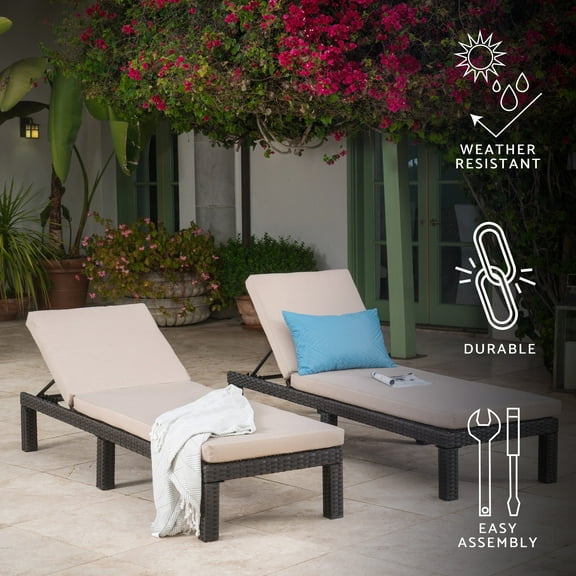 Raleigh Outdoor Wicker Chaise Lounge with Cushion Set of 2