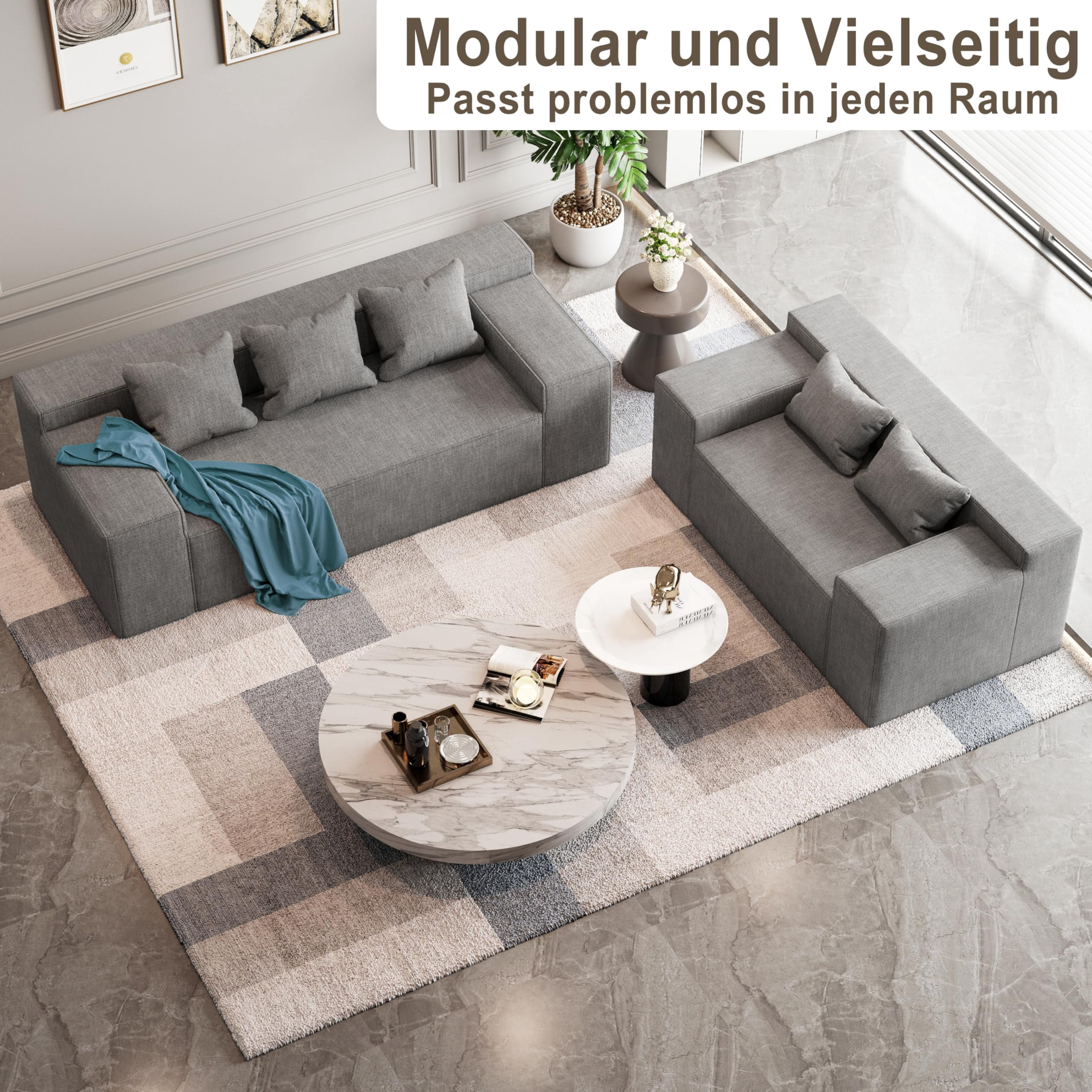 Modern 3-Seater Sofa, Hybrid Sofa in a Box, No Assembly Required, Comfy Sofa Couch with 3 Matching Pillows, Couch for Living Room or Bedroom, Grey