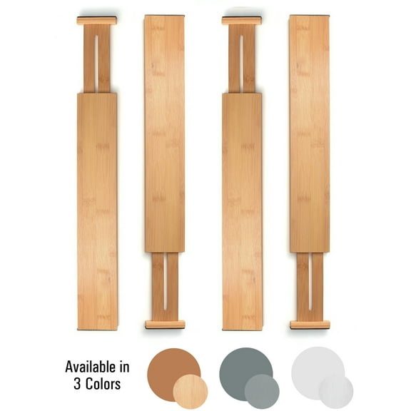 Bamboo Drawer Dividers Kitchen Organizer - Set of 4 - Natural