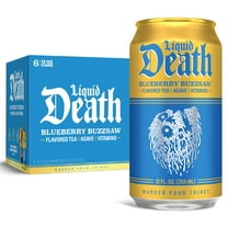 Liquid Death, Blueberry Buzzsaw Iced Tea, 6-Pack (12 oz Cans), Blueberry Flavored Black Tea, Low Calorie, No Artificial Sweeteners, B12 & B6 Vitamins