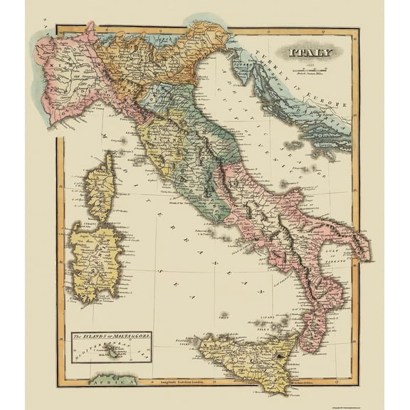 Historic Map - Italy - Lucas 1823 - 23 x 26.19 - Vintage Wall Art
