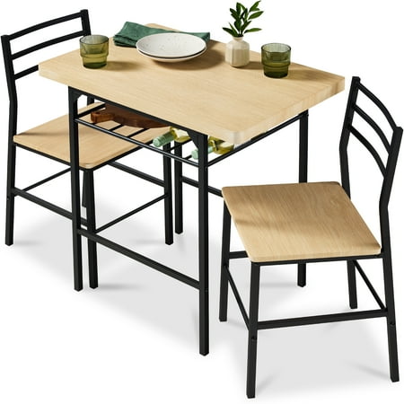 Best Choice Products 3-Piece Modern Dining Set Square Table & Chairs Set w/ Steel Frame Storage Rack - Natural