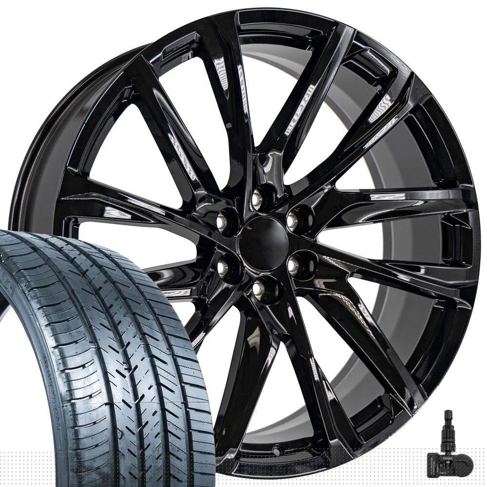 OE Wheels CA90 26 Inch Rims and Tires Fit Escalade Style 6x139.7 26x10 Gloss Black - Hollander 4875 - Force UHP 295/30-26 (Set of 4)