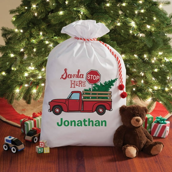 Personalized Santa Stop Here Santa Sack, 2 Sizes To Choose From