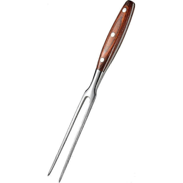 IMEEA 11.5 Inch Meat Fork Stainless Steel Carving Fork with Wooden Handle Two Prong Fork Meat Cooking Fork Barbecue Fork for Chicken Turkey Beef