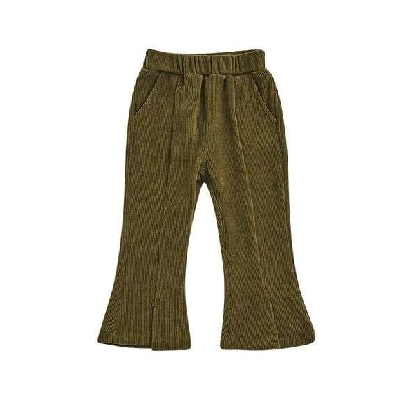 Odeerbi Infant Girls Flared Pants Cotton Long Pants 1-10 Years Cute Solid Color Versatile Mid Waist Bell Bottom Pants Olive Green