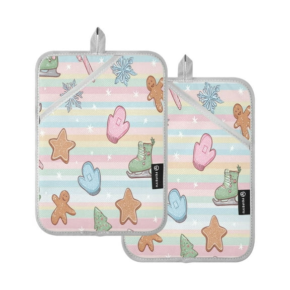 2 Pack Pot Holders for Kitchen Heat Resistant Hot Pads Sets for Cooking Baking Pastel Christmas-themed