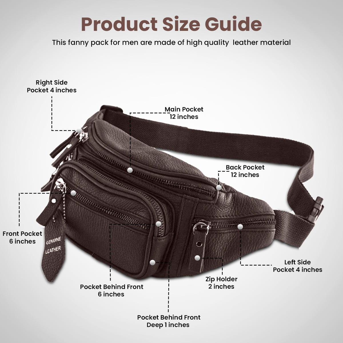 KOMALC Premium Buffalo Leather Fanny Pack Waist Multifunction Hip Bum Bag  Travel Pouch for women and men- Adjustable with Multiple Pockets & Sturdy