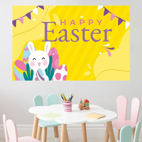 Zenithome Multicolor Polyester Easter Banner 59.05In X 35.43In Ideal for Home, Office, and Outdoor Parties