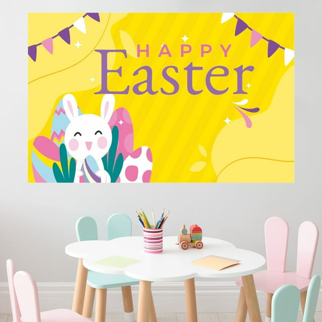Uklsqma Bannière de Pâques Décoration / Fournitures de Fête en Plein Air en Fibre de Polyester Multicolore 59x35 Po / Fond Photo Réutilisable Résistant aux Plis pour Activités de Pâques Maison Bureau Porche Fenêtre