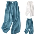 thumbnail image 2 of QATAINLAV Cropped Trousers for Women Summer Casual Tie Waist Capris Pant Loose Wide Leg Cotton Linen Lounge Pants Solid Color Capri Pajama Bottoms with Pockets The Today Show Steals and Deals Blue XXL, 2 of 9