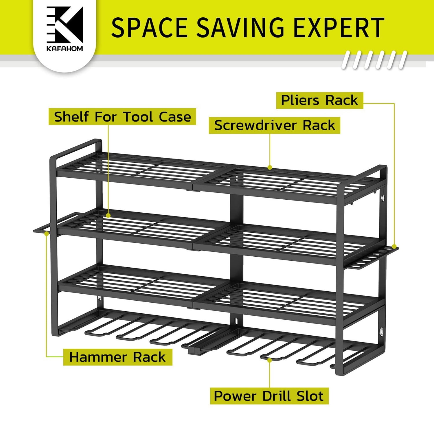 Wall Mount Power Tool Organizer 8 Drill Holder,4 Layer Heavy Duty Metal Power Tool Storage Rack,Garage Tool Organizer and Storage with Screwdriver Holder/Plier Holder/Hammer Holder