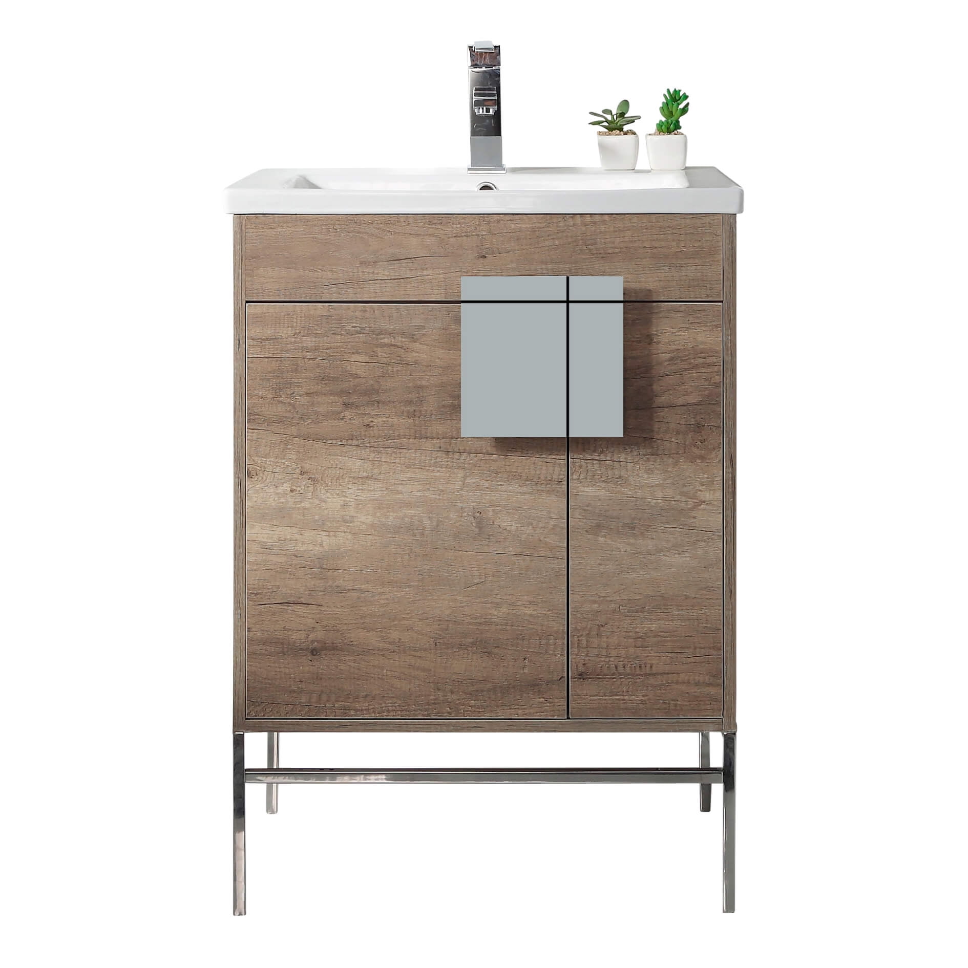 Fine Fixtures - Modern Gray 24" Bathroom Vanity Set, Chrome Hardware, Vitreous China Sink Top
