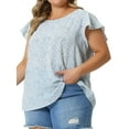 thumbnail image 7 of Agnes Orinda Women's Plus Size Easter Floral Tops Round Neck Flare Short Sleeve Casual Spring Summer Blouse 3X Blue Green, 7 of 7