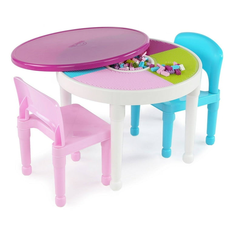 Humble Crew Kids 2 in 1 Plastic Activity Table and 2 Chairs Set Round White Blue Pink Ages 3 and Up Walmart