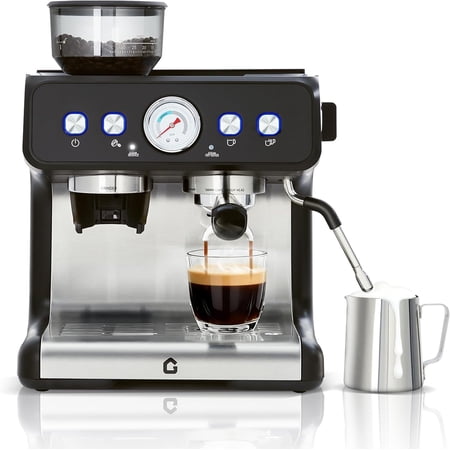 Stainless Steel Espresso Machine with Grinder - 20 Bar Coffee Maker with Milk Frother Steam Wand and 2.8L Water Tank for Latte and Cappuccino