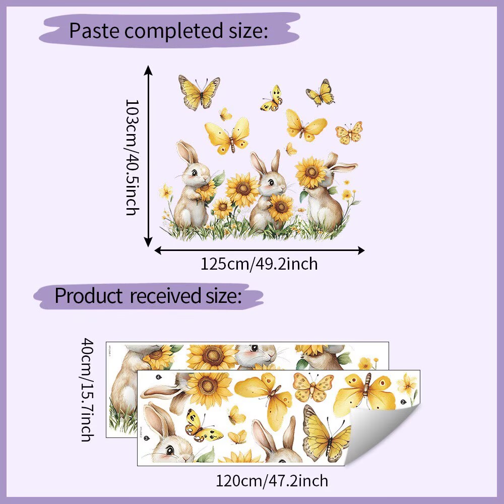 Rabbit and sunflower stickers, flower stickers, sunflowers Peel and Stick Wall Art Decals for Kids Bedroom Baby Nursery