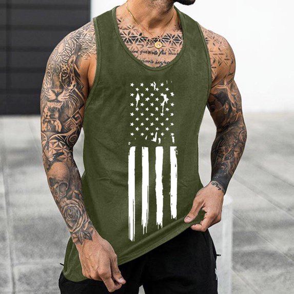 FUZHIQ Men's Vintage Distressed American Flag Tank Top 4th of July Sleeveless Muscle Shirt Minimalist Design Casual Breathable Vest for Gym Daily Summer Wear,M