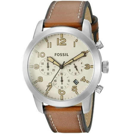 UPC 796483225275 product image for FOSSIL  Pilot 54  Chrono Brown Brown Distressed-Leather Strap Men s Watch FS5144 | upcitemdb.com