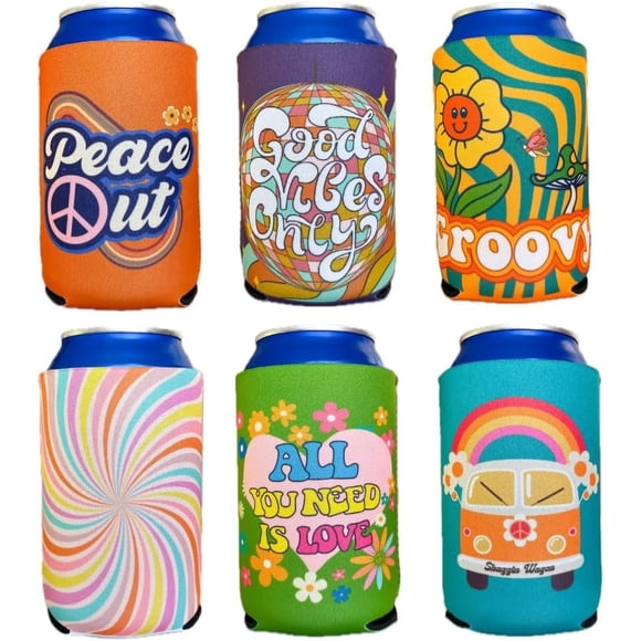 Brew Pants 70s Themed Coozies - Groovy Gift for Any Disco - Premium Neoprene Material - 6 Pack (Standard 12oz Beer/Soda Can)