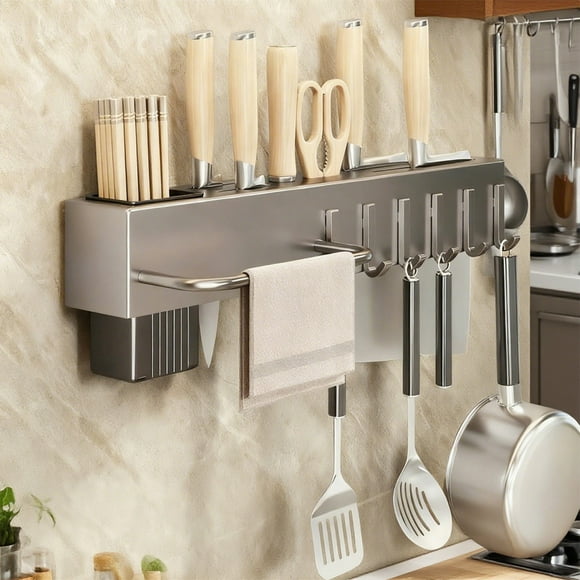 Organizadores y almacenamiento para armarios, soporte multifuncional para cuchillos de pared, estante de cocina sin agujeros, jaula para palillos, soporte integrado para cuchillos de cocina, modernos