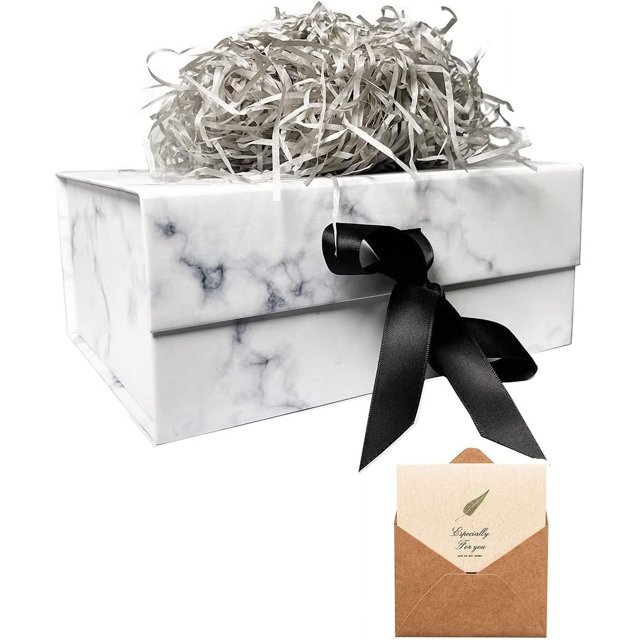 wqlpp-A5 Deep Marble Gift Box 9X6.7X4 Inch with Magnetic Lid and Silk Ribbon for Chocolate Christmas Gift Boxes, Bridesmaid Proposal Presents, Birthdays, Wedding, Holidays, Anniversaries Gift Packagi