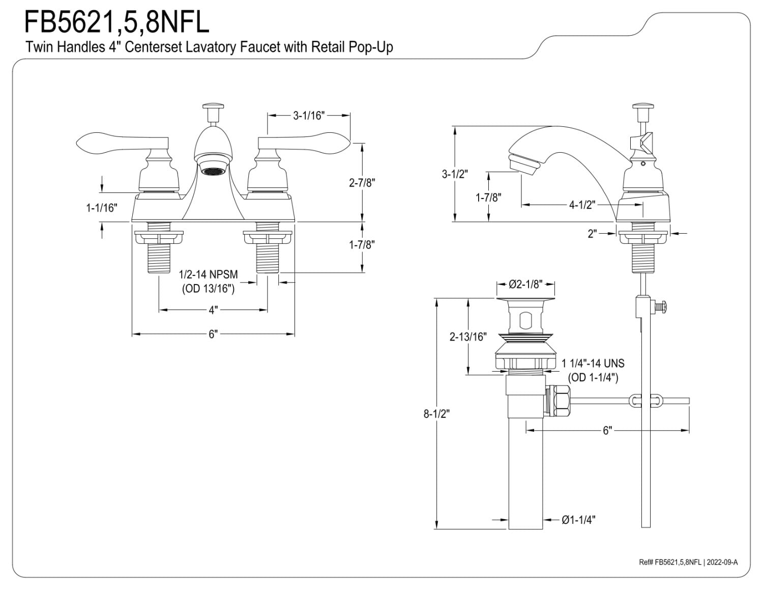 Kingston Brass FB5625NFL 4 in. Centerset Bathroom Faucet, Oil Rubbed Bronze