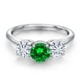 thumbnail image 3 of Gem Stone King 925 Sterling Silver Green Created Emerald and White Moissanite Engagement Ring for Women | 2.00 Cttw | Round 6MM | Gemstone May Birthstone | Size 8, 3 of 7