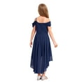thumbnail image 2 of inlzdz Girls Elegant Off Shoulder Dress Pleated A-Line Asymmetric Chiffon Wedding Party Dresses Navy Blue 6, 2 of 5