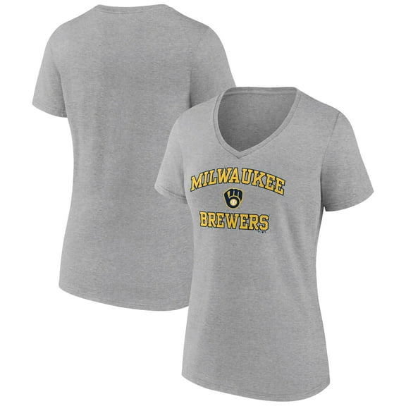 Women's Gray Milwaukee Brewers Heart and Soul V-Neck T-Shirt