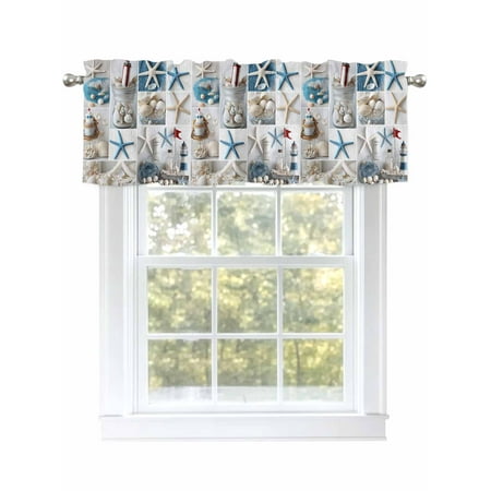 Summer Ocean Beach Theme Valances for Windows Rod Pocket Kitchen Valance Curtains - Soft & Washable Small Window Treatment for Living Room Bathroom Starfish Shell 54x18inch
