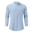 thumbnail image 5 of Huresd Mens Cotton Linen Henley Shirts Long Sleeve Summer Casual T-Shirt Regular Fit Lightweight Yoga Tops with Pocket Light Blue L, 5 of 6