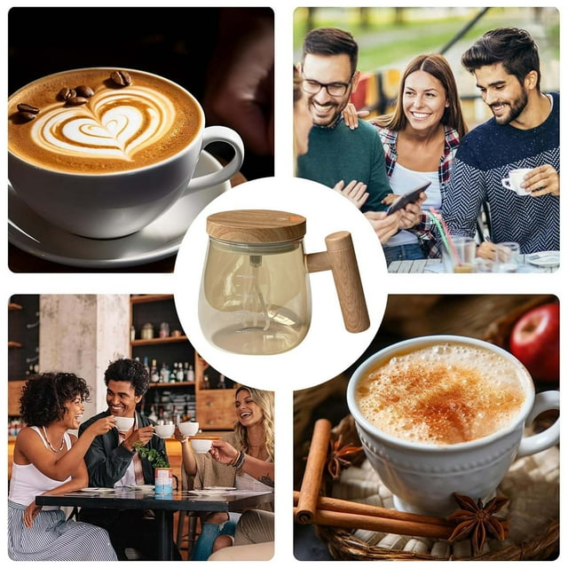 Riforla Glass Stirring Coffee Cup Automatic Brewing Instant Coffee Milk Soy Milk Water Cup with Lid Food Blender B 14.5X10.5X8.8CM