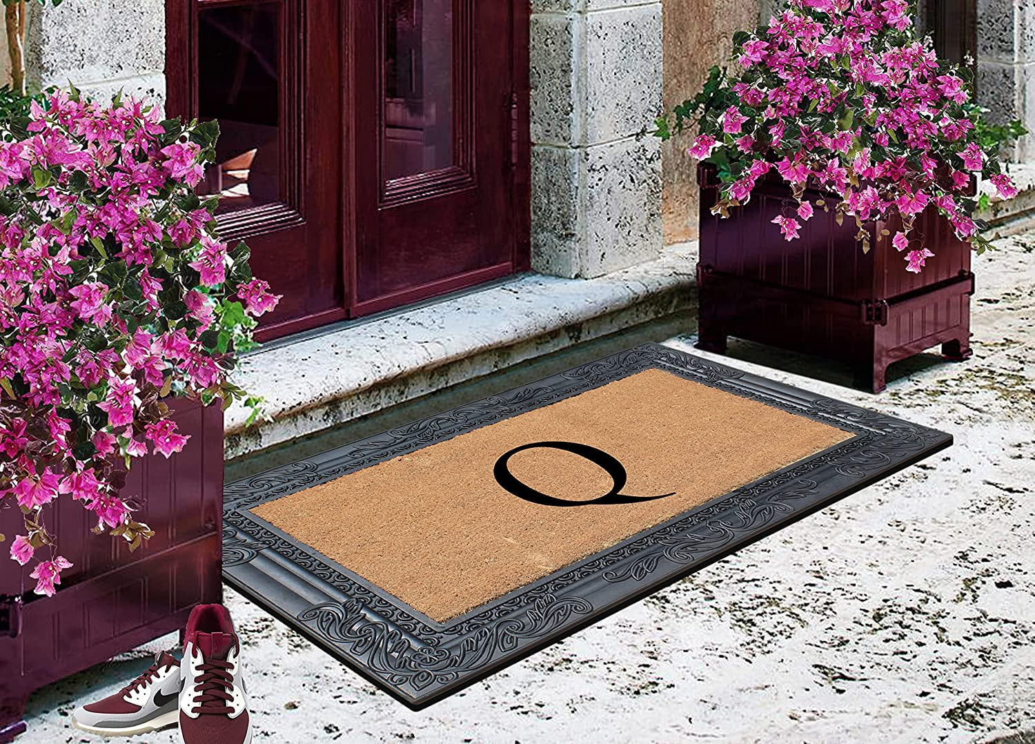 A1HC Natural Rubber & Coir 24x36 Monogrammed Doormat For Front Door, Anti-Shed Treated Durable Doormat for Outdoor Entrance, Heavy Duty, Low Profile, Easy to Clean, Long Lasting Front Porch Entry Rug