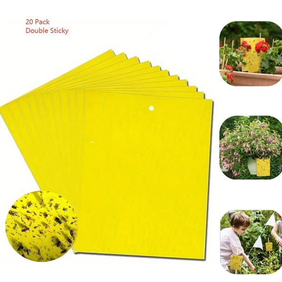 20 Pack Double Sided Sticky Insect Traps, Yellow Bug Catcher Boards for Gnats, Flies & Aphid Insects Garden Pest Control
