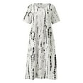 thumbnail image 4 of IDALL Summer Dresses,Casual Dresses Women Summer Casual Print Round Neck Short Sleeve Loose Dress Bohemian Summer Beach Dress With Pocket Flowy Dresses,Petite Dresses,Vacation Dresses Black Dress XL, 4 of 7