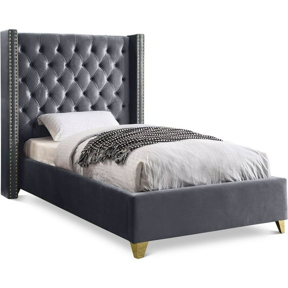 Meridian Furniture Barolo Gray Velvet Twin Bed