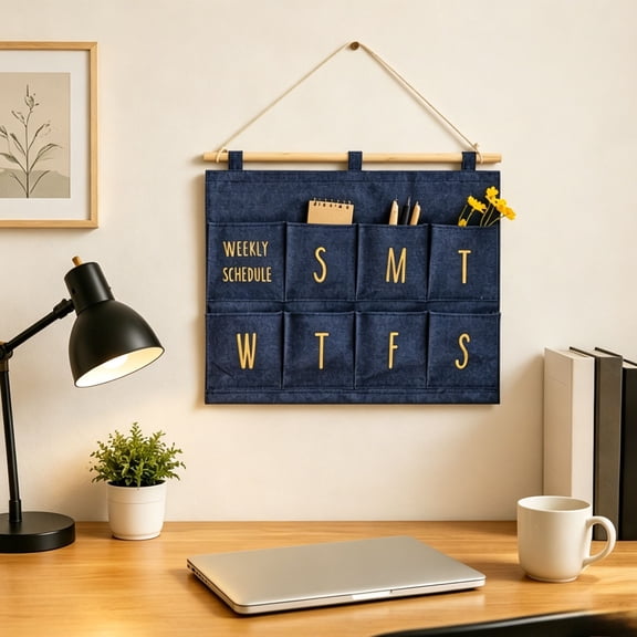 Multi Pocket Wall Hanging Organizer Bag,Foldable Storage Pouch for Bathroom Bedroom Kitchen,Durable Linen Style Wall Storage System,Hanging Home Organizer for Toiletries Accessories Small Items