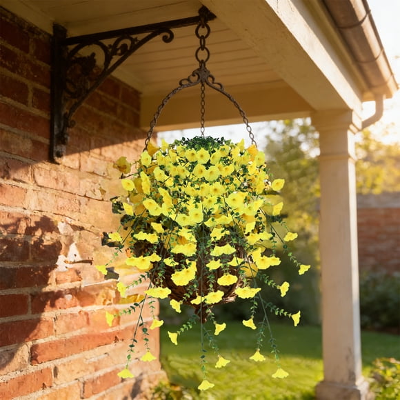 Colgante de pared de campanilla artificial: enredadera realista para cestas de jardín, decoración de porches o escaparates. Planta de ratán sintético para cestas colgantes.