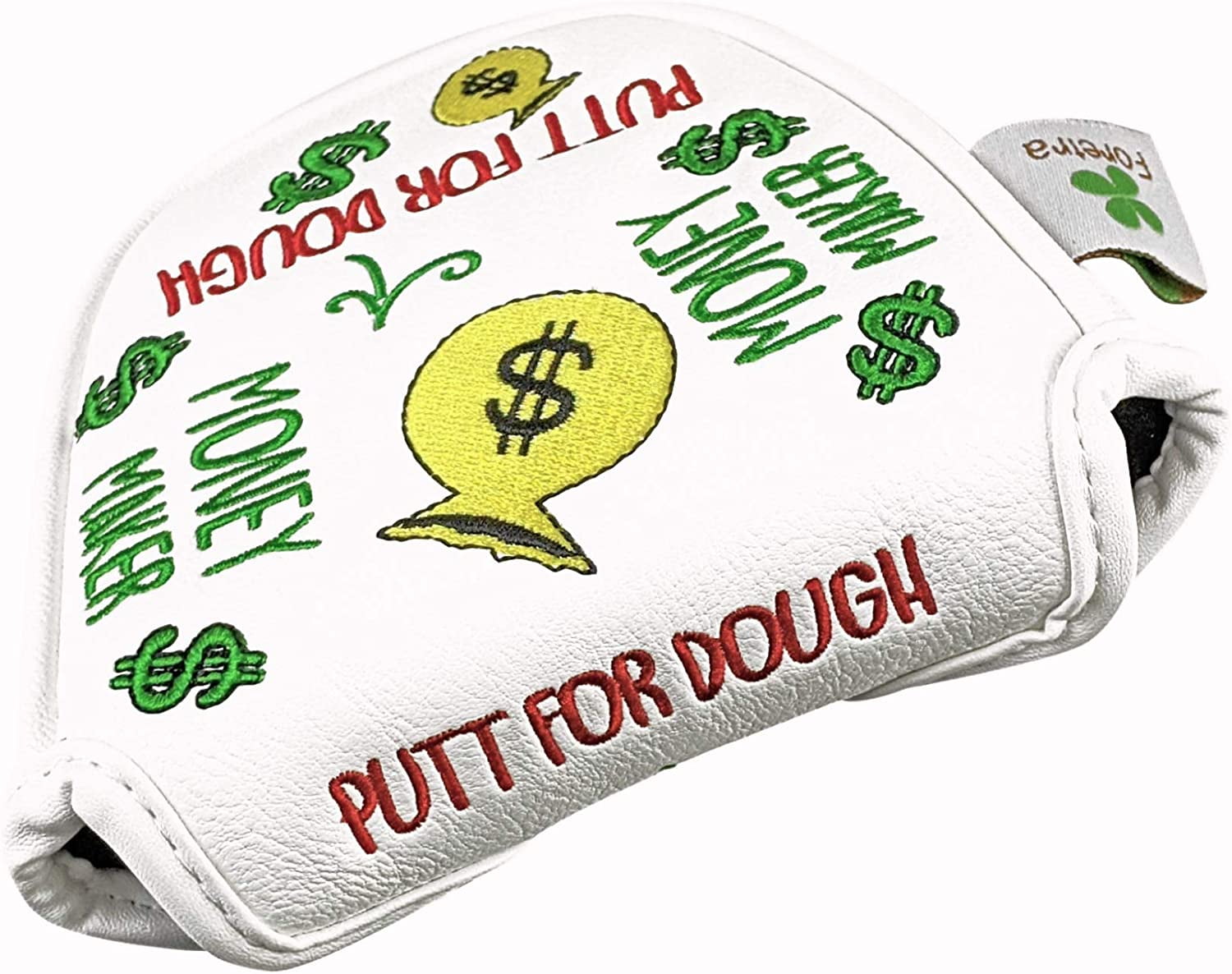 Foretra – Putt for Dough / Money Maker - White Golf Putter Headcover Quality PU Leather Magnetic Closure for Mallet Style Putters Like Scotty Cameron Odyssey TaylorMade Ping